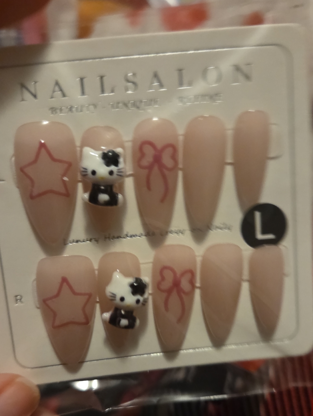 ♥️2 For $25♥️Cute Nude Press-On Nails with Hello Kitty Accent